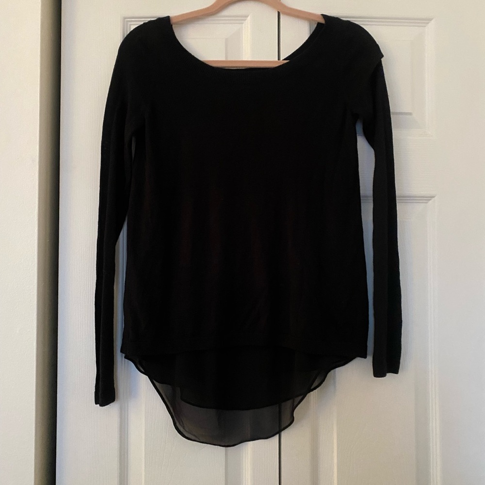 Express Black Sheer Hem Long Sleeve Top